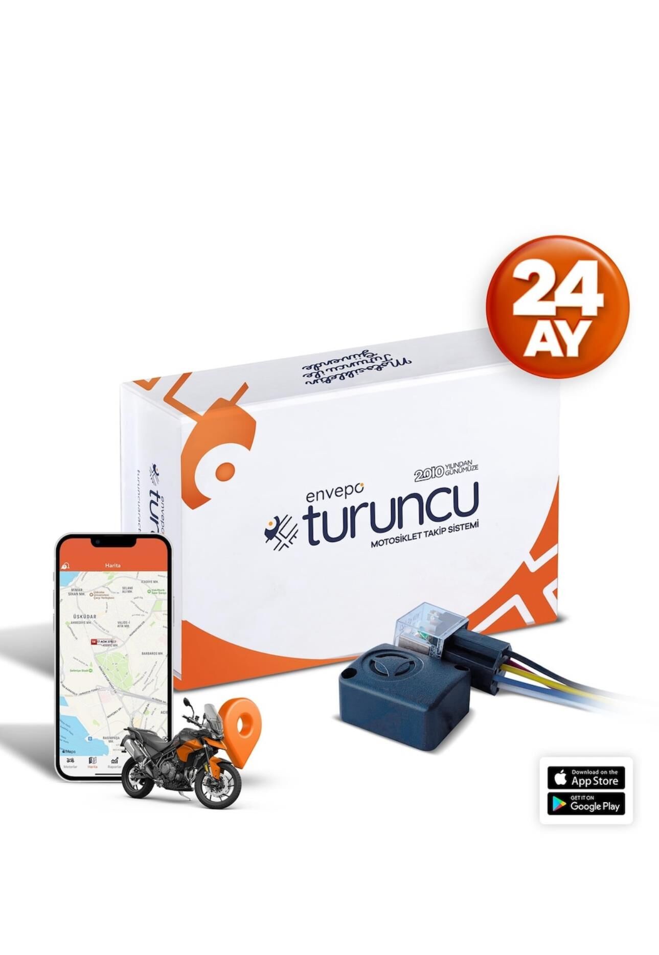 Turuncu Motosiklet Takip Sistemi 24 Ay + Buzzer (Sesli Alarm)
